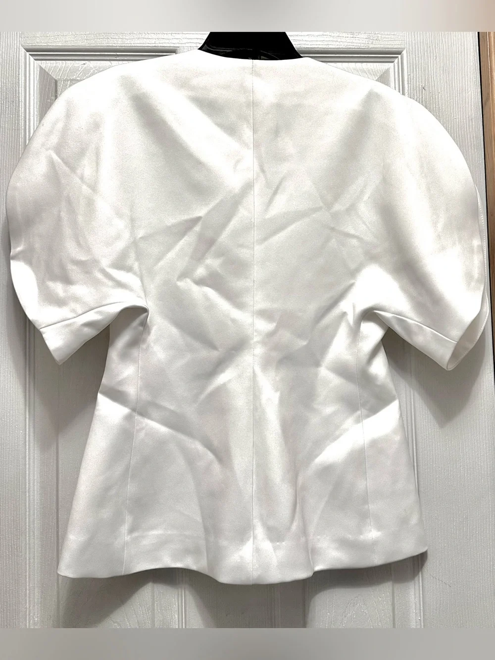 Zara White Puff-Sleeve Zip Front Blouse